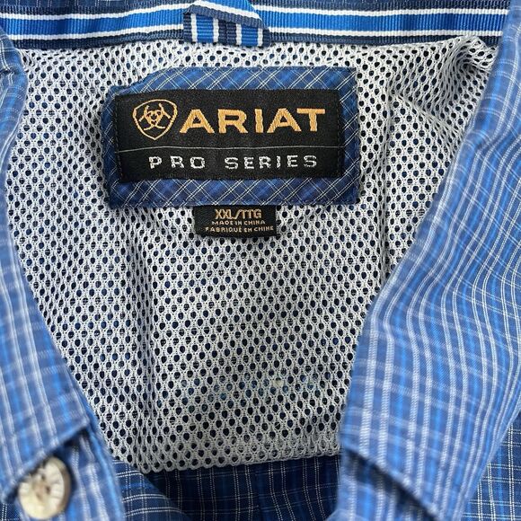 Ariat Pro Series Stretch Button Down Shirt Men's XXL Long Sleeve Blue Plaid - Picture 2 of 8